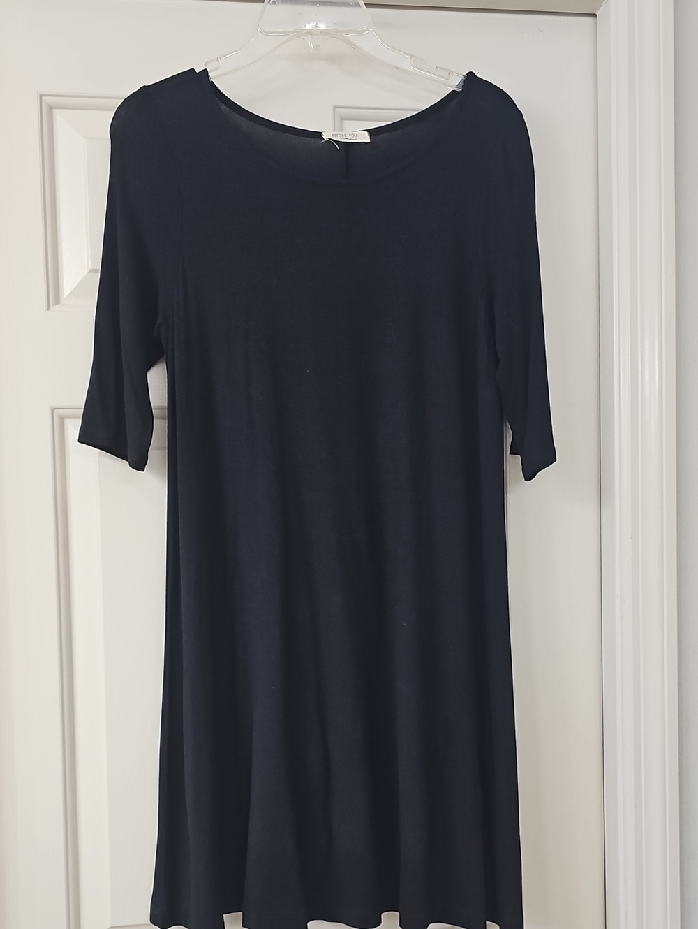 Black Short-Sleeve Swing Tunic Dress